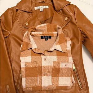 Kenneth Cole Tan Leather Jacket with Gold Accents